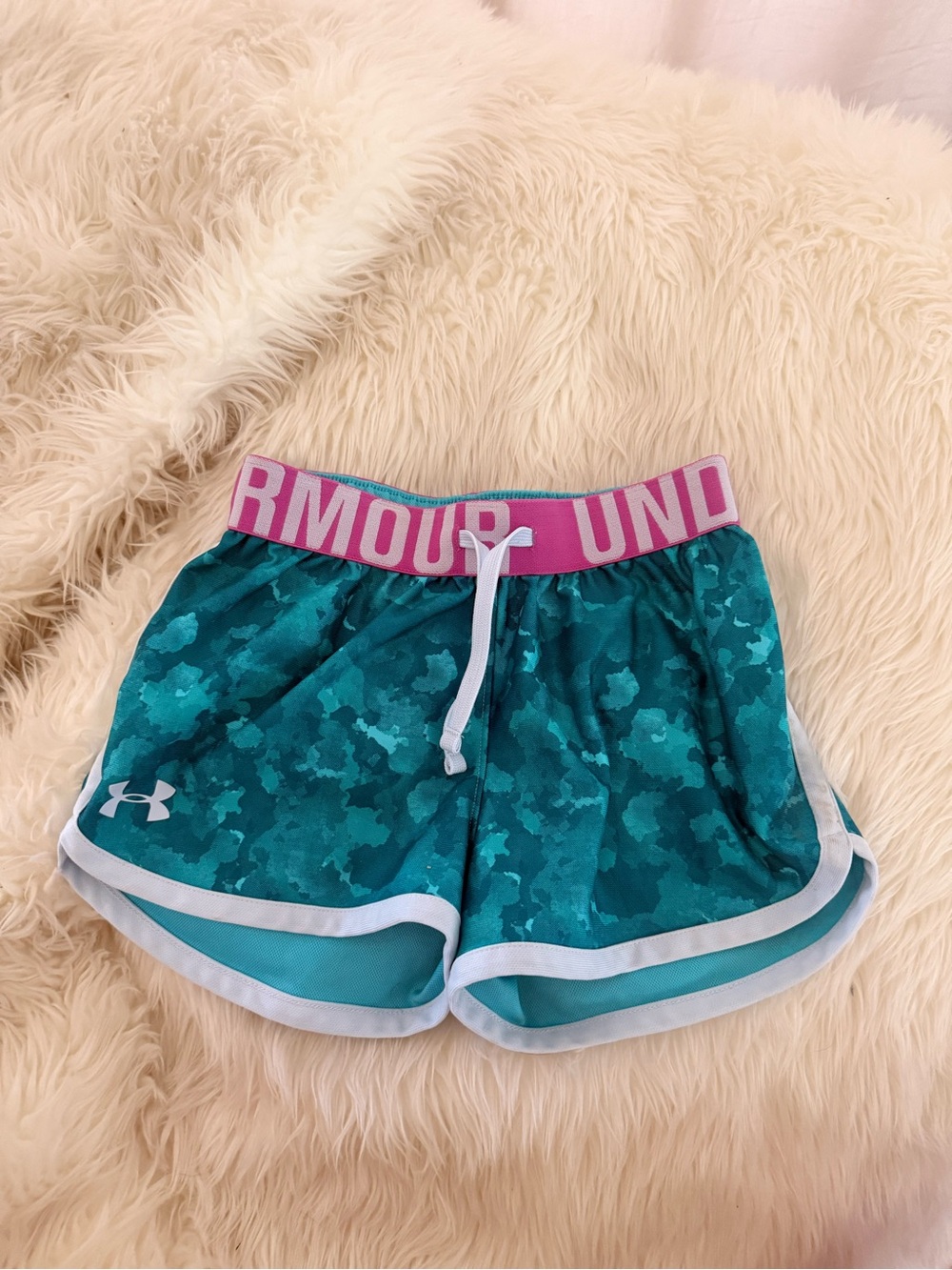 Girls Under Armour Teal Camo Shorts
